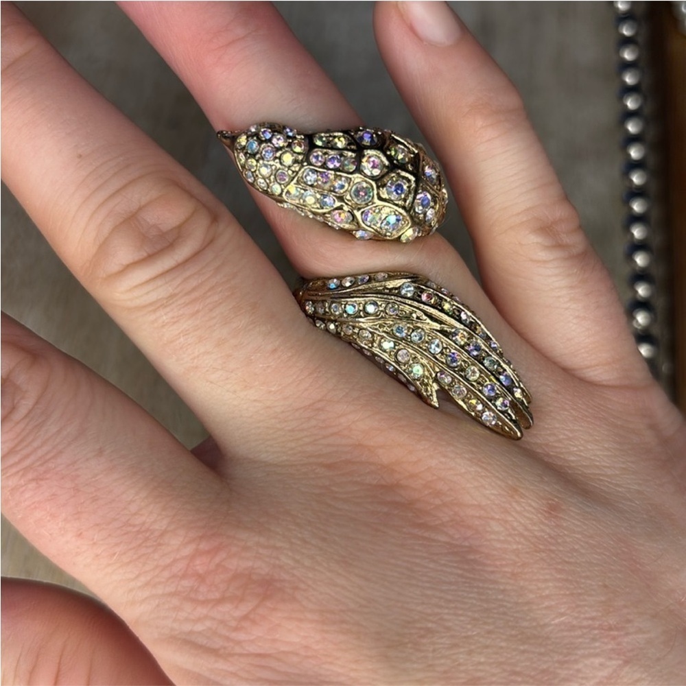 Vintage Aurora Borealis Crystals Bypass Ring